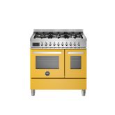 Bertazzoni UK Limited PRO96L2EGIT Professional 90cm Range Cooker Twin Oven Dual Fuel Gloss Yellow