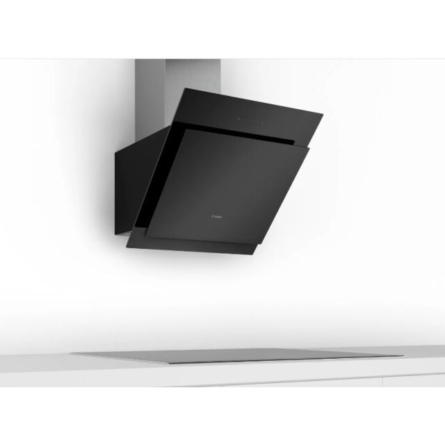 Bosch DWK67CM60B 60cm, Angled Glass Wall Hood, Touch Control, LED Lights. Optional Chimless Standard