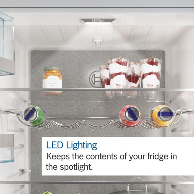 Bosch KSV29VLEP 161x60 Upright Fridge, vitaFresh, 3 egg trays, LED light, 6 glass shelves, 4 door sh