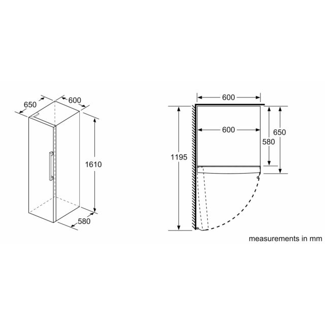 Bosch KSV29VLEP 161x60 Upright Fridge, vitaFresh, 3 egg trays, LED light, 6 glass shelves, 4 door sh