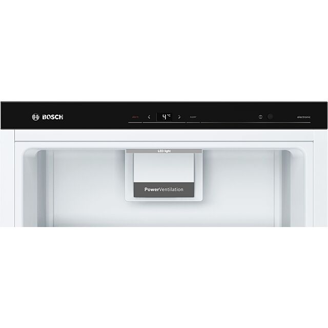 Bosch KSV36AWEPG 186x60 Upright Fridge, VitaFresh Plus, chrome bottle rack, LED light, 7 glass shelv