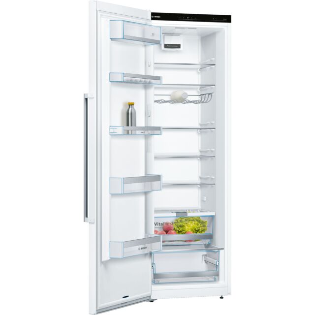 Bosch KSV36AWEPG 186x60 Upright Fridge, VitaFresh Plus, chrome bottle rack, LED light, 7 glass shelv