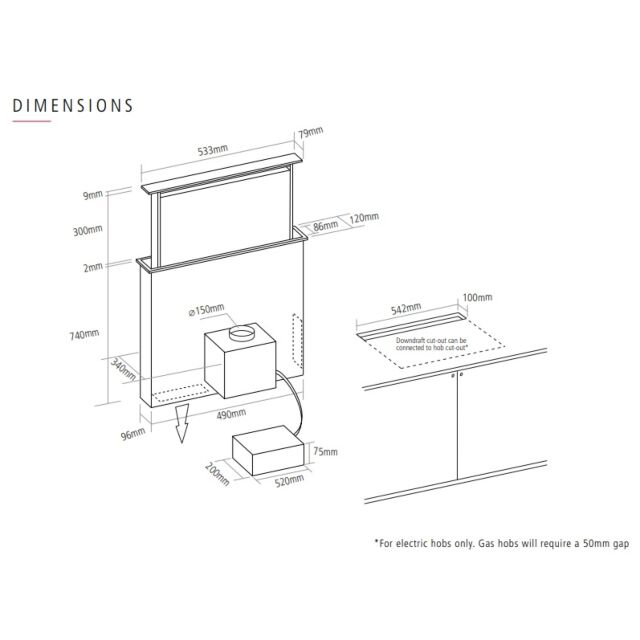 Caple DD606BK stainless steel and black glass, low profile, illuminated touch controls, W 575mm, **B