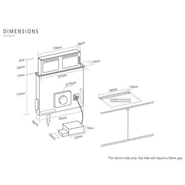 Caple DD901BK 'Push' mechanism, stainless steel and black glass, low profile, electronic push button