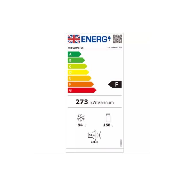 Fridgemaster MC55240MDFB Fridgemaster 55 X 175Cm 60:40 Black Fridge Freezer