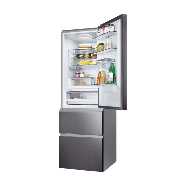 Haier HTW5618EWMP 59.5cm 3D Fridge Freezer - Dark Inox