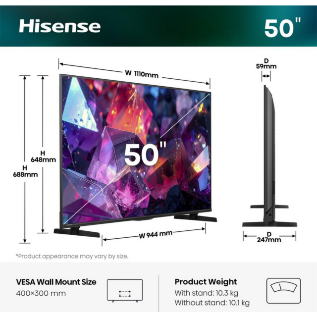 Hisense 50E7STUK PRO 50inch 4K 144Hz Hi-QLED TV