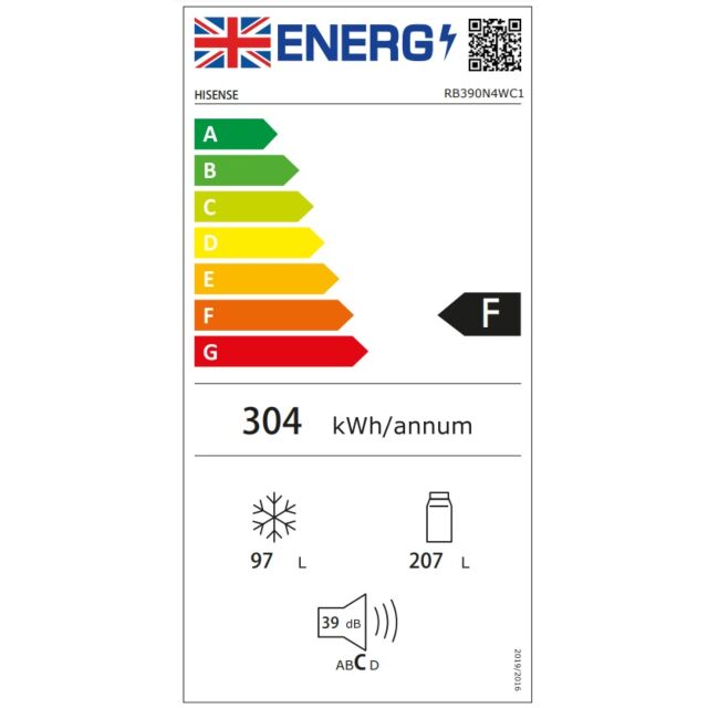Hisense RB390N4WC1 Hisense 60 x 186cm S/Steel 60:40 NoFrost Fridge Freezer