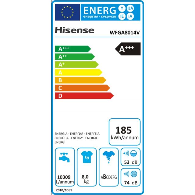 Hisense WFGE80141VM Hisense 1400 Spin 8kg White Washing Machine