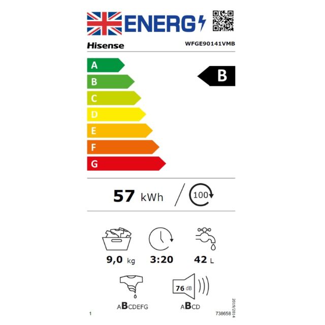 Hisense WFGE90141VM Hisense 1400 Spin 9kg White Washing Machine