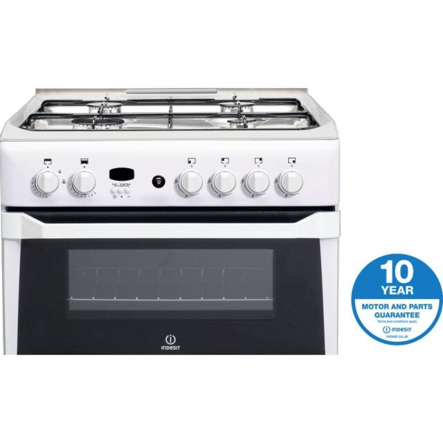 Indesit ID60G2W 60Cm White Gas Double Oven With 4 Burner Hob