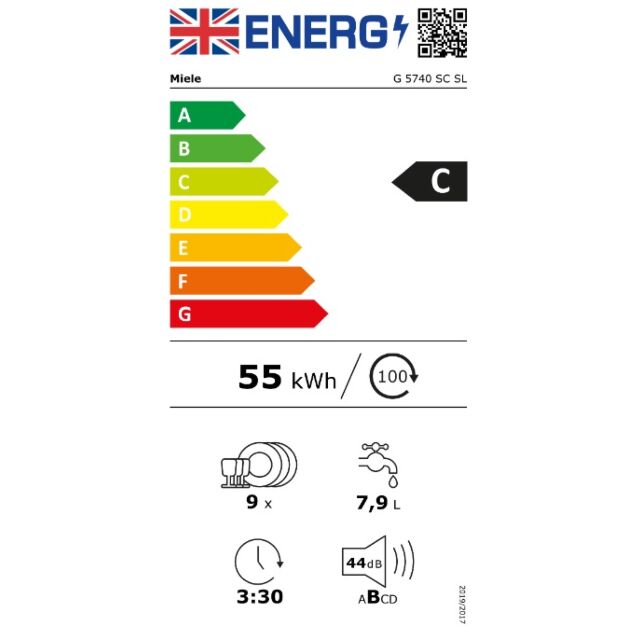 Miele G5740 SC Cutlery tray, C energy rating, 44dB, QuickPowerWash, flexible baskets, 7 programmes w