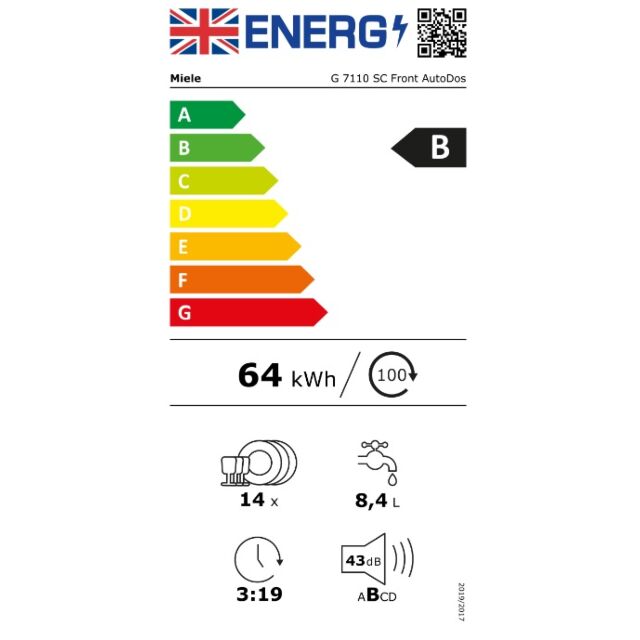 Miele G7110 SC AutoDos with PowerDisk, Wifi Enabled, 3D MultiFlex tray, B Energy Rating, FlexLine ba