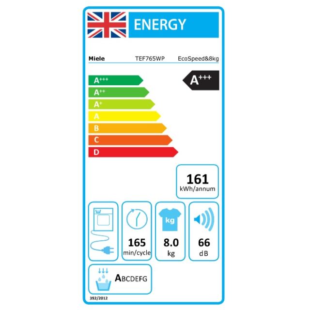 Miele TEF765 WP Heat Pump, 8kg Honeycomb drum with LED lighting, A+++ energy rating, EcoDry, Very qu