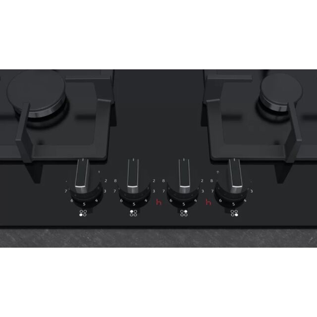 NEFF T26CA42S0 60cm Black Tempered Glass, 4 burner, Cast Iron supports, FlameSelect, LED display 