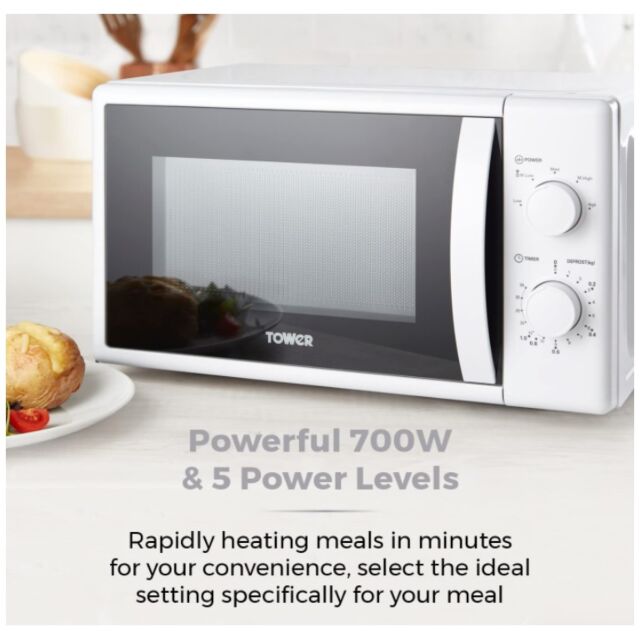 Tower T24034WHT 20 Litre 700W Manual Microwave With 5 Power Levels