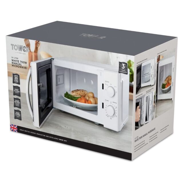 Tower T24034WHT 20 Litre 700W Manual Microwave With 5 Power Levels